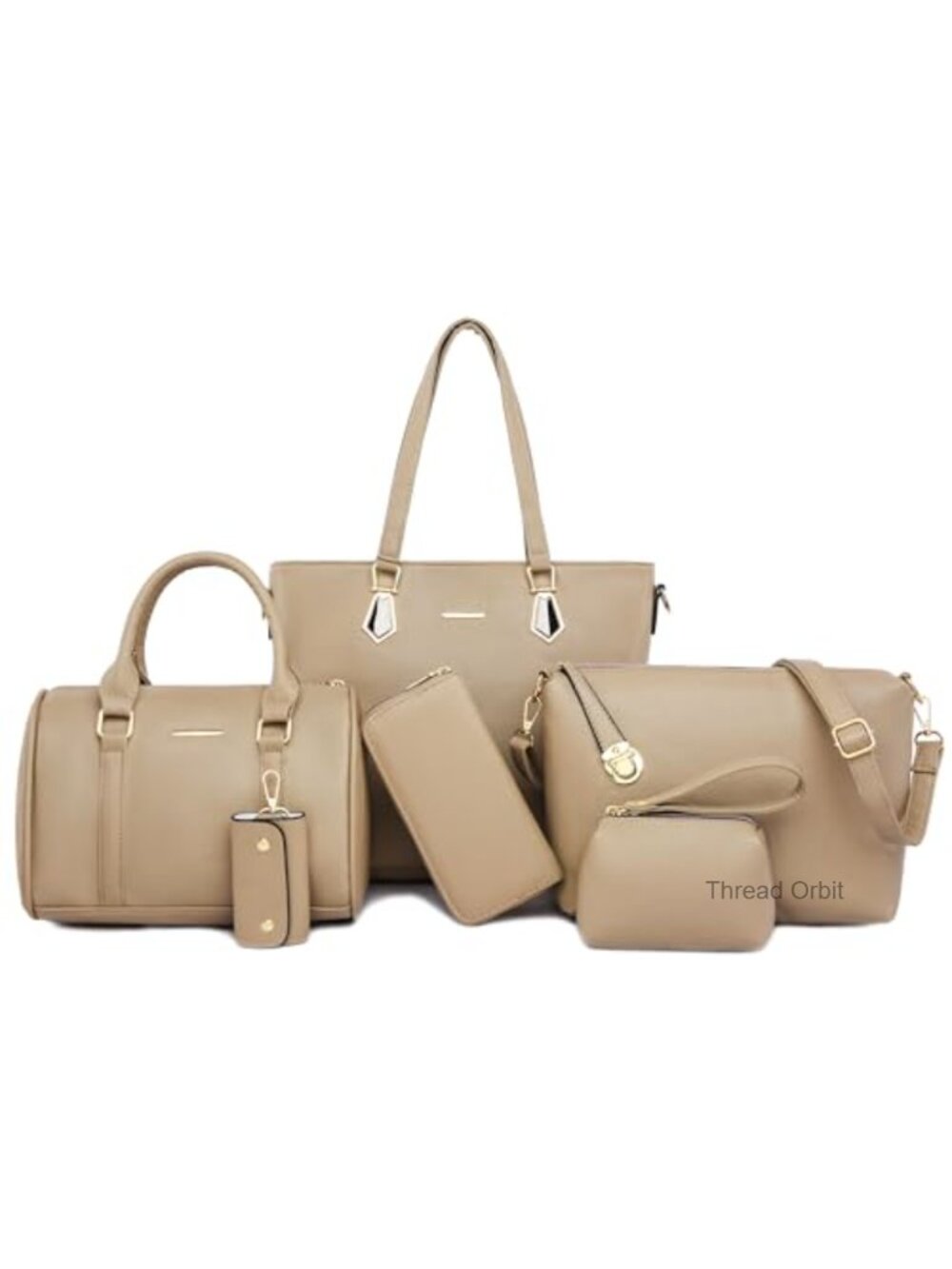 Faux Leather 6-Piece Handbag Set Satchel Tote Shoulder Bag Clutch